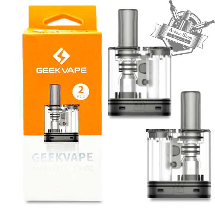 Cartouches pour le KIT POD SOUL de chez GEEKVAPE (lot de 2) avec une contenance de 4 ml, disponible en : 1Ω  (pour une utilisation à 15W) 0.6 Ω  (Pour une utilisation entre 15W et 30W)