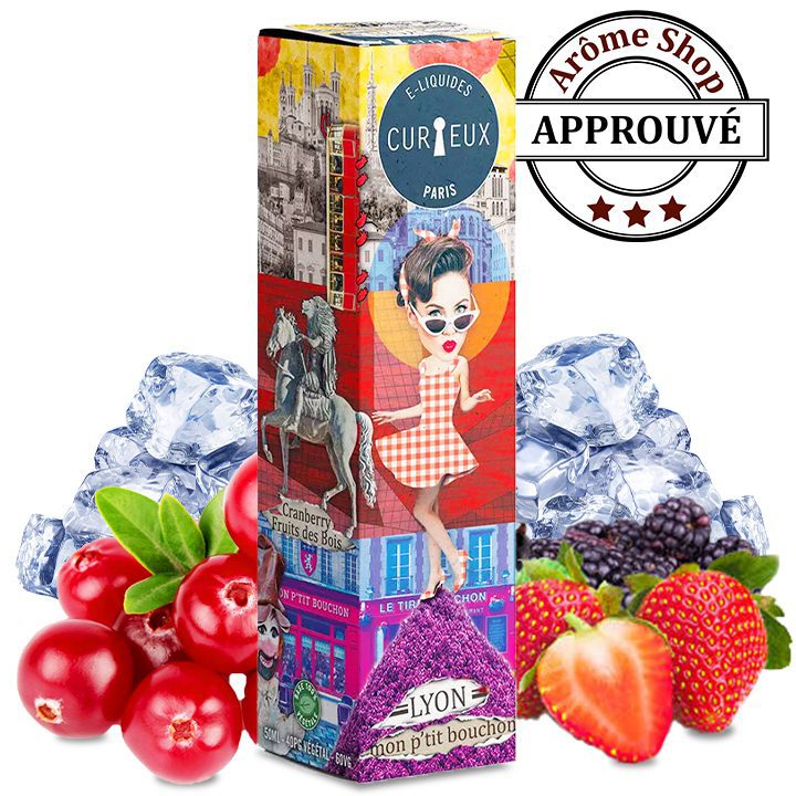 LYON MON P'TIT BOUCHON 50ML de HEXAGONE By CURIEUX: e-liquide fruité. Cranberry acidulé, fruits des bois et une touche de fraîcheur. Fabriqué en France. 🇫🇷🍓