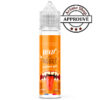 Orange vaping eliquid bottle labeled 'Freeze Mango' by Liquideo, with a gobbling-mouth graphic on the label and an 'Arome Shop APROUVÉ' seal nearby. FREEZE ICE MANGUE LIQUIDEO E.LIQUIDE FRAIS 💨