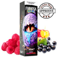 Box of Furiosa EggZ Nova V2 e-liquid with a cracked purple eye artwork, surrounded by raspberries and blueberries and an Arôme Shop Apprové seal. NOVA V2 50ML FURIOSA EGGZ By VAPE 47 E.LIQUIDE 💨