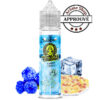 E-liquid bottle with a blue space-themed label and alien graphic, surrounded by blue raspberries, a ice cube, and colorful candy pieces, plus an 'APPROUVÉ' seal in the background. SUMMER CANDYZ BONBON SPACERZ by LIQUIDEO 💨